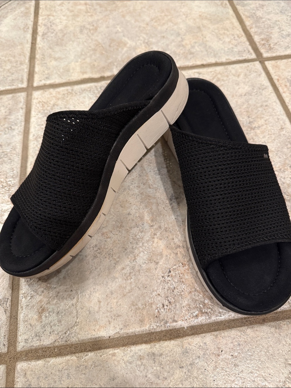 Ryka Black Knit Slide Sandals - Slip On Comfort